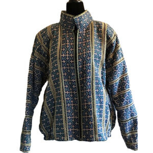 𝅺WOMEN’S size large vintage, woven ethnic jacket Aztec print cotton